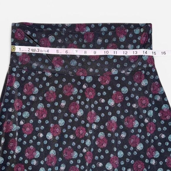 LulaRoe “Azure” Black Stretchy Bell Skirt with Purple and Teal Polka Dots - Picture 8 of 8